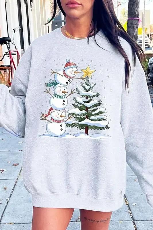 Cute Christmas Snowman Graphic Fleece Sweatshirts - Love Salve